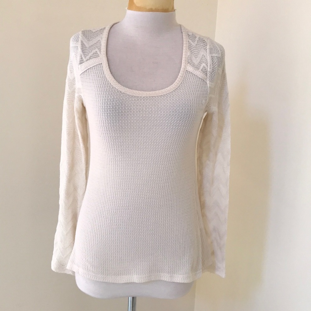 New! Lucky Brand medium cream knit lace long sleeve top.